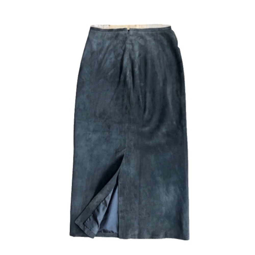 Vintage Suede Khaki Green Maxi Skirt Back Slit & Zipper Lined Skirt Washable